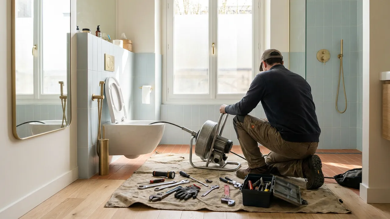Débouchage d'un WC à la ventouse dans une salle d'eau de Corbeil-Essonnes